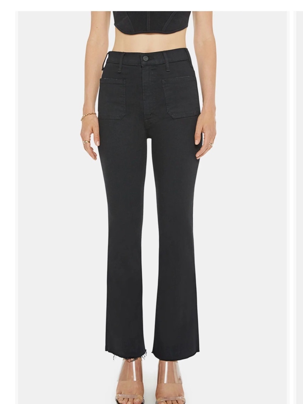 MOTHER hustler patch pocket ankle fray  Black jeans